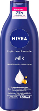 NIVEA Loção Deo-Hidratante Milk 400ml, Hidratação Profunda 72h
